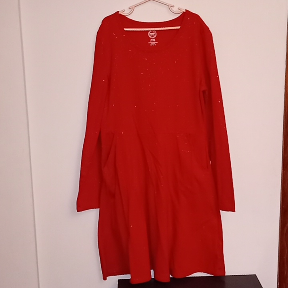 Valentine's Day Long Sleeve Red Sparkly Dress w/Pockets Sz. XL 14-16